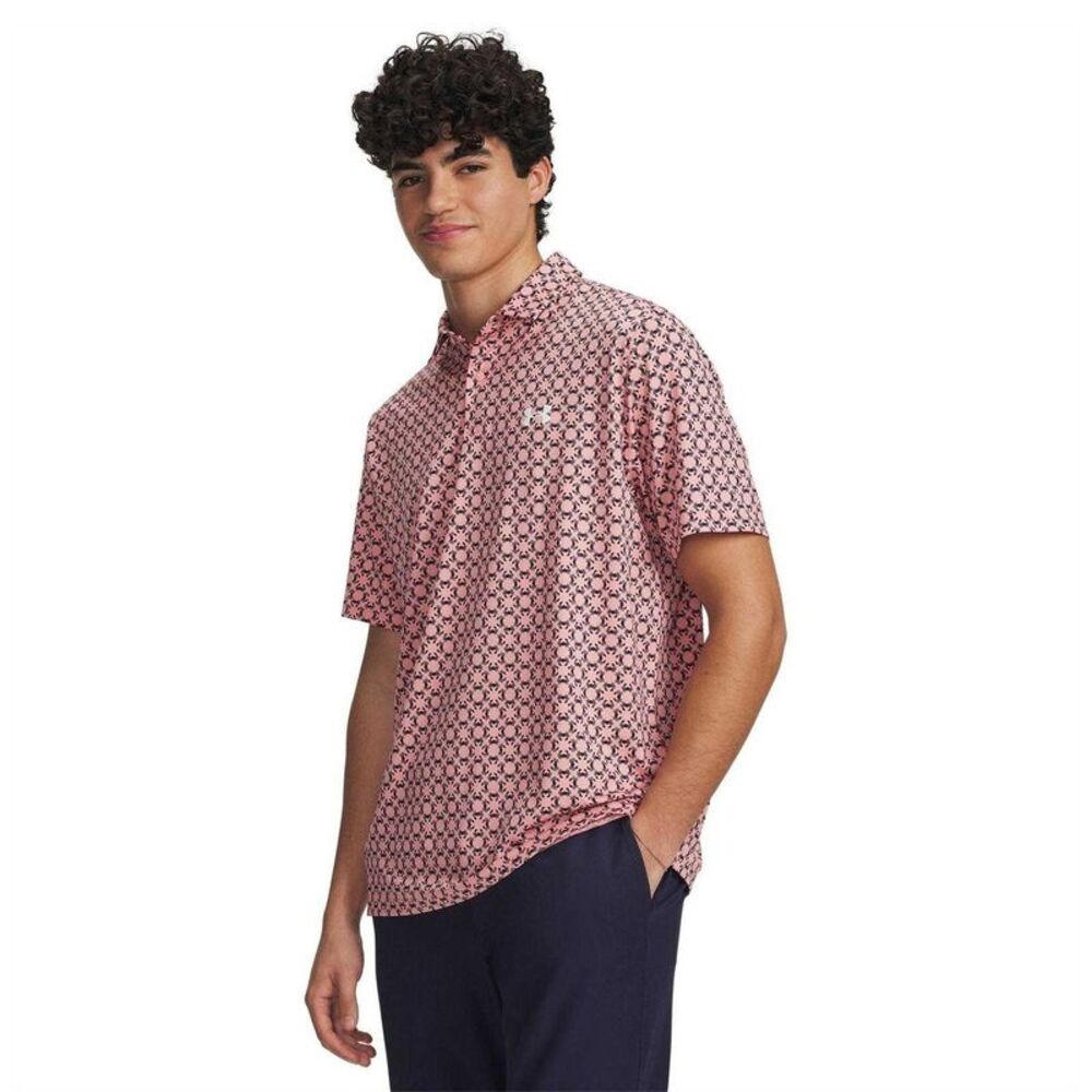 Under Armour Mens Matchplay Crab Polo Shirt / Pink/Navy/White